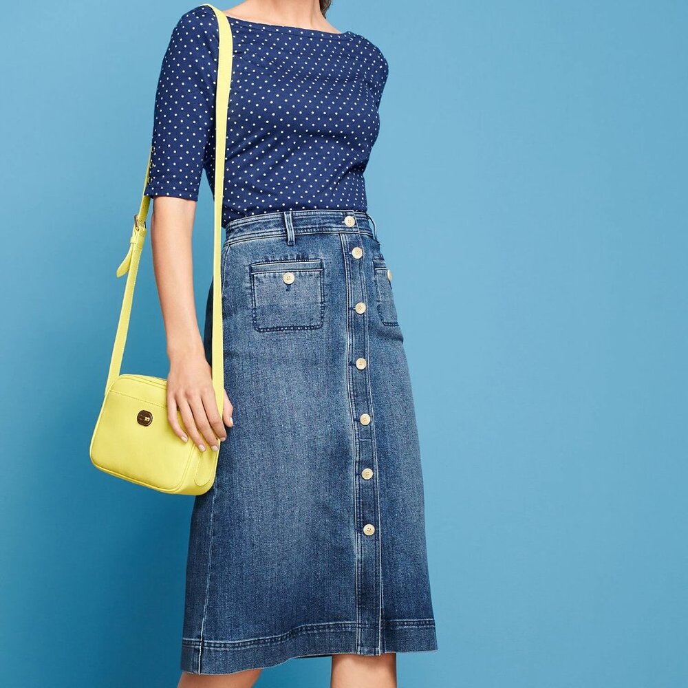 Talbots Stretch Denim Button Down A-Line Midi Ski… - image 3